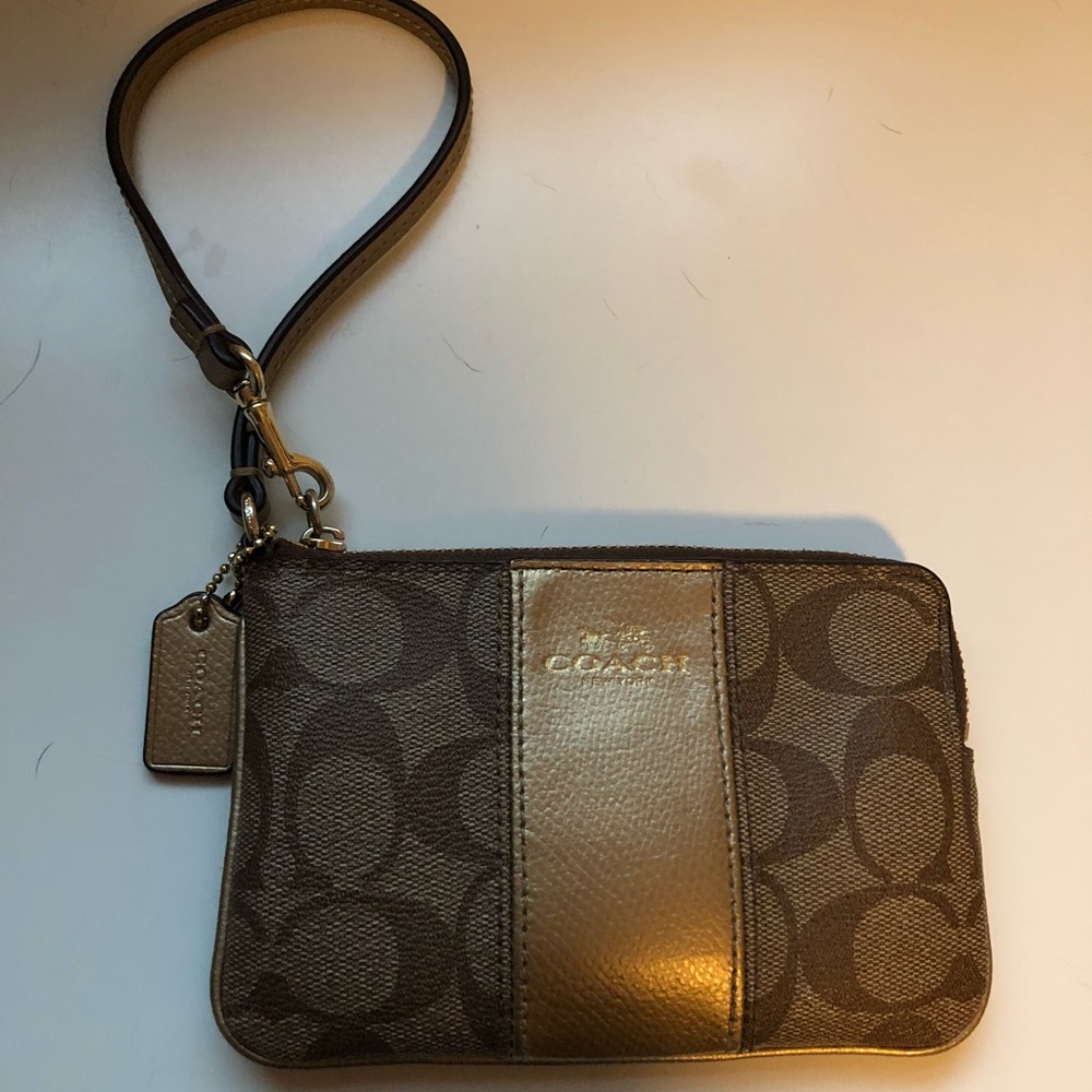 Coach Small signature Brown/Gold wristlet - Picture 1 of 5
